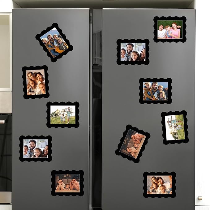 Kingdder 12 Pcs Scalloped Magnetic Picture Frame for Refrigerator 4 x 6 Black Reusable Picture Frame Magnets Decorative Photo Holders for Fridge Home School Office Kitchen Locker Decor