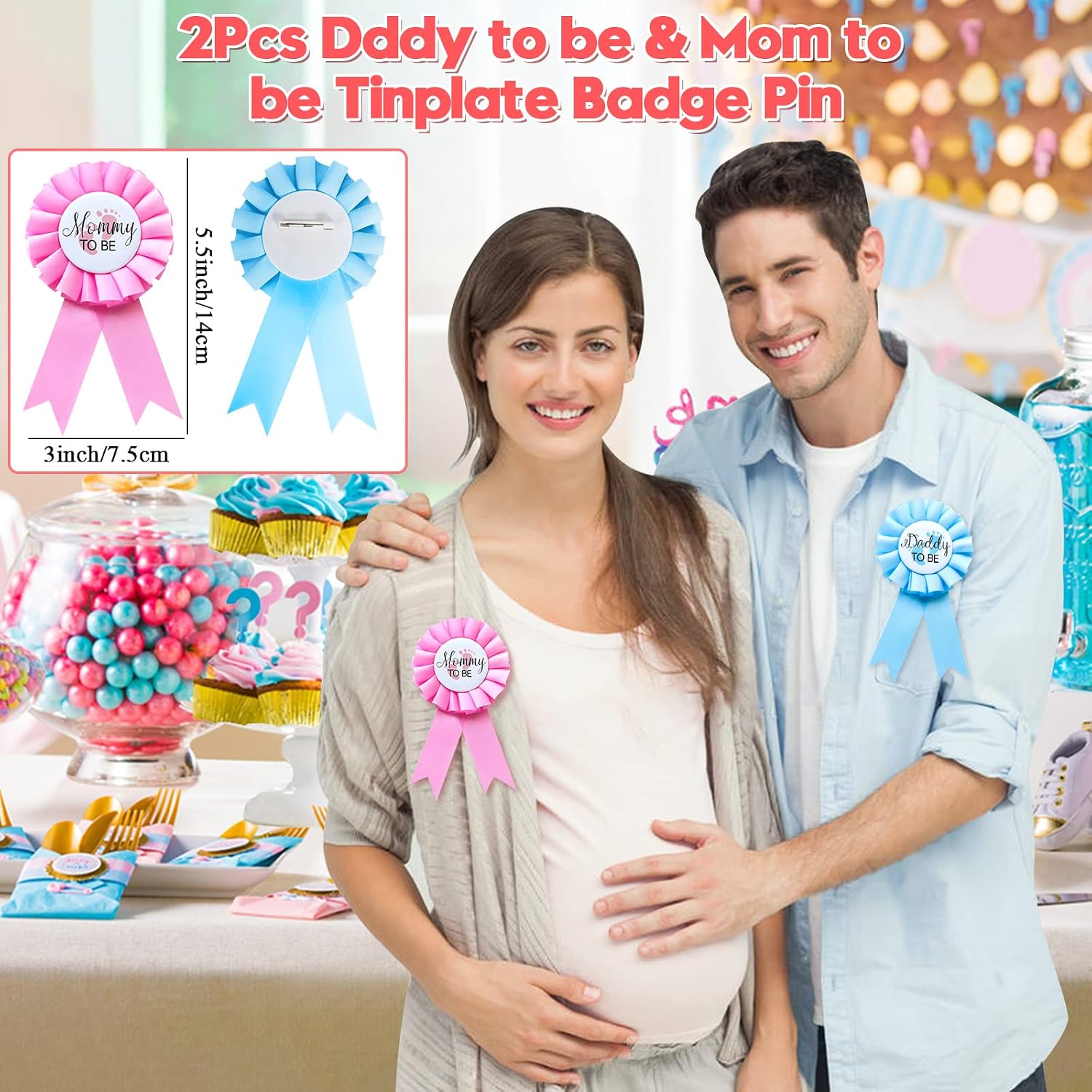 Winrayk Baby Gender Reveal Party Favors Supplies Ideas, Team Boy or Girl Pins Daddy and Mommy Badge Pin Silicone Bracelet Photo Prop Necklace, 104 Baby Shower Favors Pink Blue Gender Reveal Decor Game