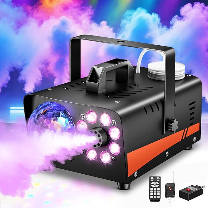 1200W Fog Machine, Halloween Smoke Machine Fog with Disco Ball Lights, 6000CFM with 13-Color LED Effects, Wired And Wireless Remote Controls, Ideal for Indoor, Outdoor, Wedding, Parties, and DJ Stage