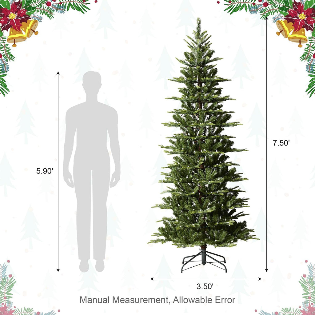 glitzhome 7.5ft prelit artificial christmas tree, cascade evergreen, close-up detail