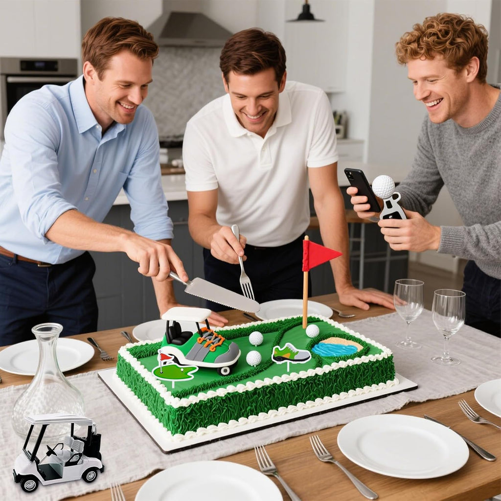 2026 New Golf Cake Decorations with Mini Cart, Clubs, Ball, Green Tree, Red Flag Cupcake Toppers, for Golf Theme Birthday Party Decoration Supplies