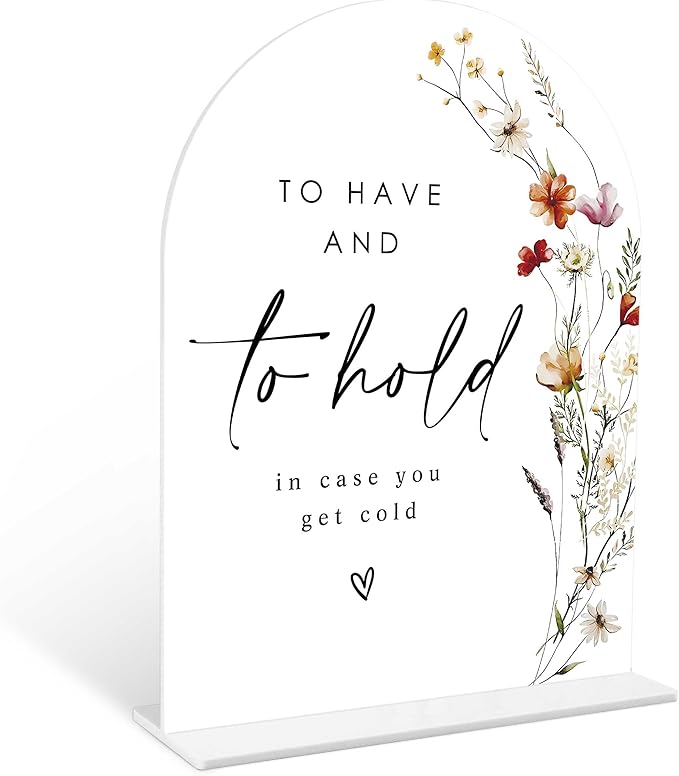 Boho Floral Wedding Blanket Sign, 6 x 8 Inch White Arch Acrylic Wedding Sign with Holder, Wedding Sign for Ceremony and Reception, Wedding Decoration, Wedding Supplies - BX30