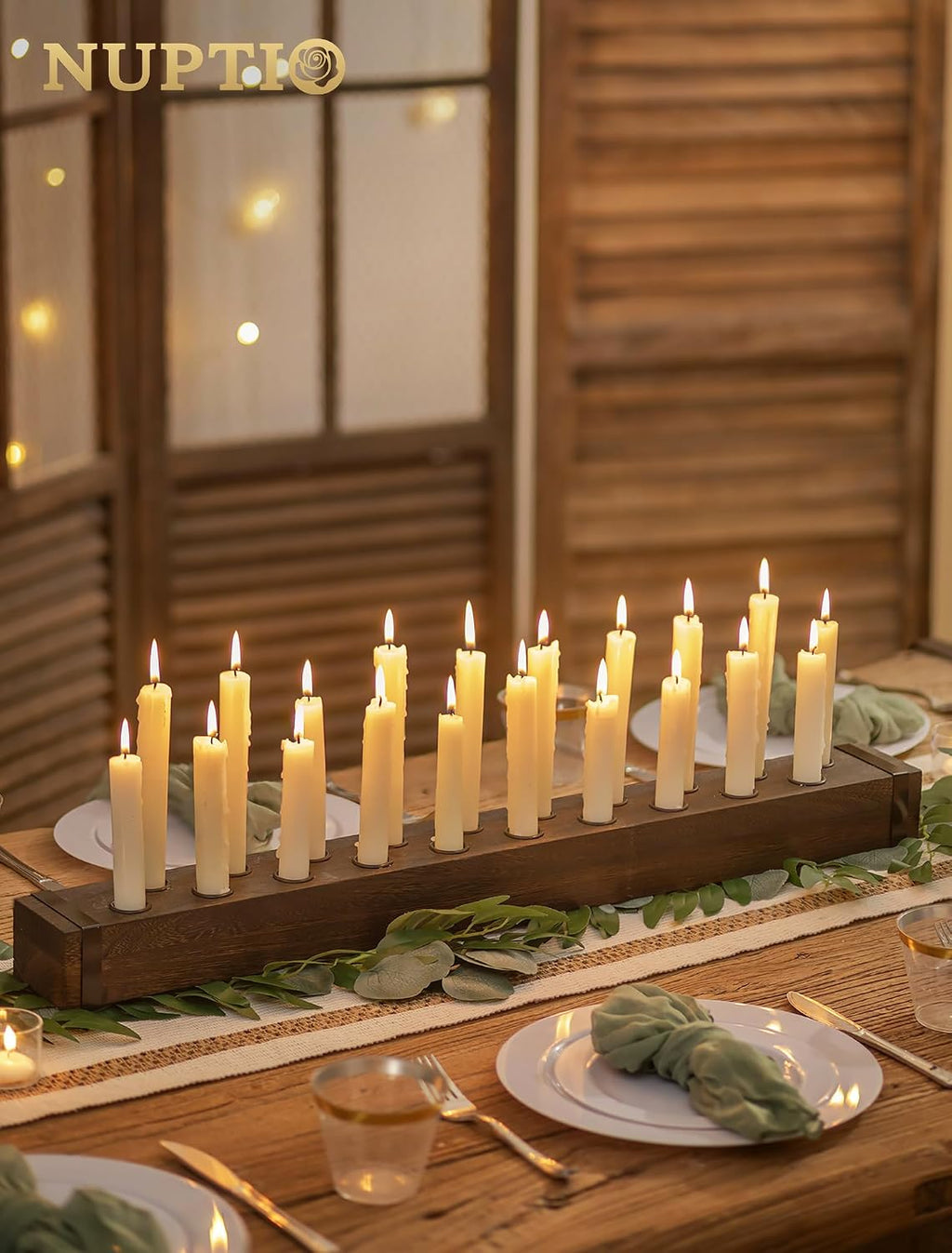 NUPTIO Taper Candle Holders Wood: Wooden Candelabra Long Candles Stick Centerpieces - Farmhouse Candlestick Holder 20 arm for Birthday Party Fireplace Table Decor 30 Inches