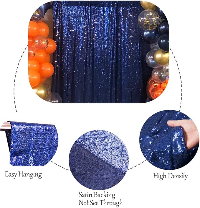 SquarePie Sequin Backdrop Curtain Not See Through Thick Background for Party 5FT x 7FT Navy Blue