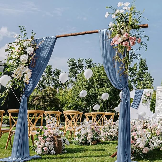 Dusty Blue Wedding Arch Draping Fabric 2 Panels 29" x 20 FT Blue Wedding Drapes for Backdrop Sheer Curtain Drapes for Romantic Bridal Baby Shower Ceremony Birthday Party Fall Outdoor Events