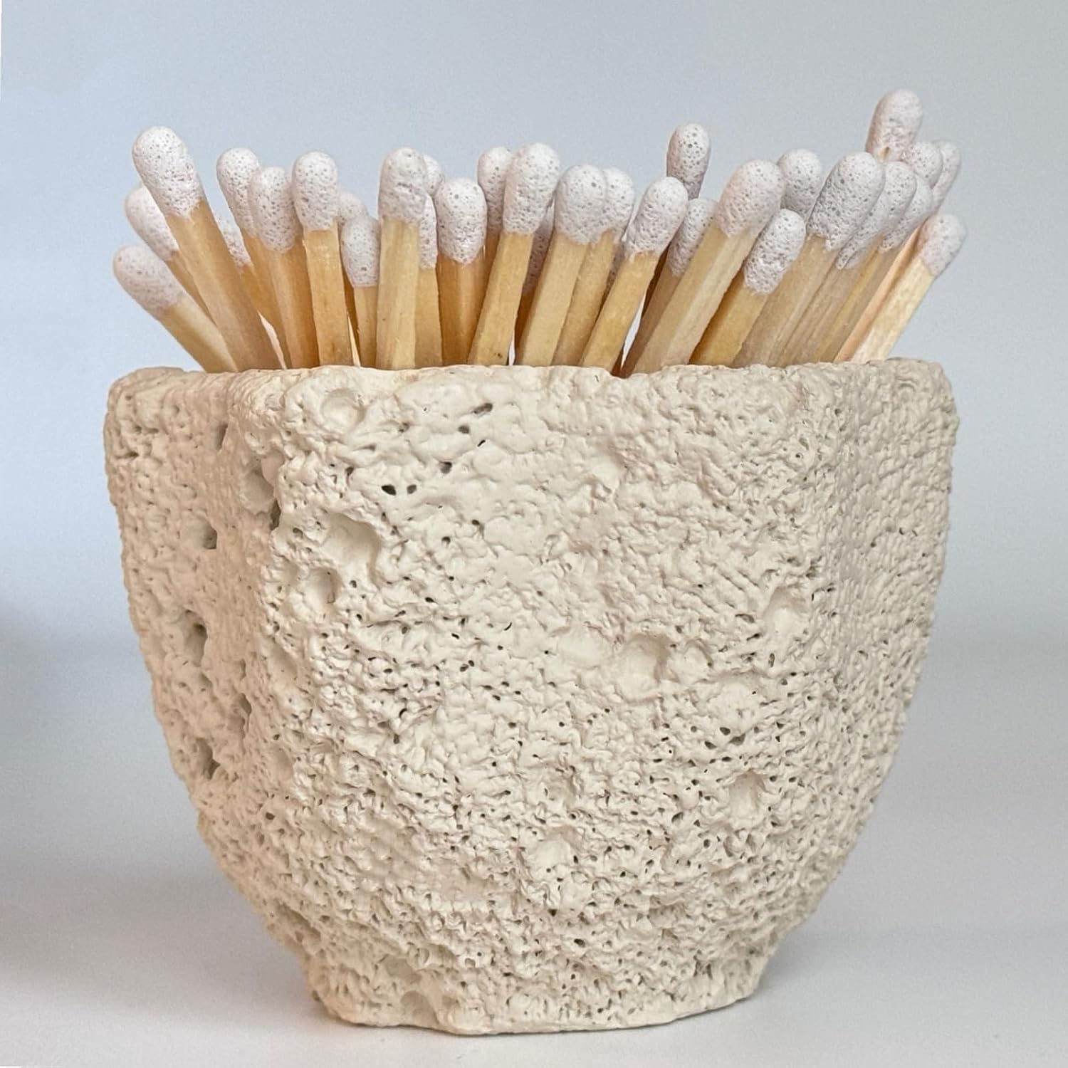Concrete Match Holder with Striker & Extra Striker Pad,Beautiful Petal Shape Match in Jar for Cute/Fancy/Long Candle Matches,Parlor Cute Match Jar for Home Decor Gift, No Matches (Hexagon)