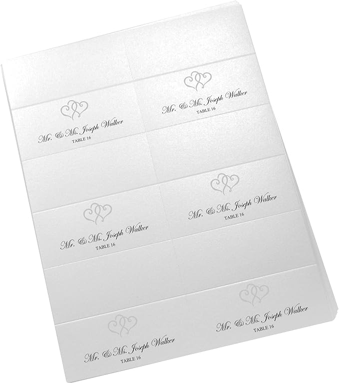 Linked Hearts Printable Place Cards, Silver (Choose Color), Set of 150 (25 Sheets), Laser & Inkjet Printers - Wedding, Party, Dinner, and Special Events - Made in the USA