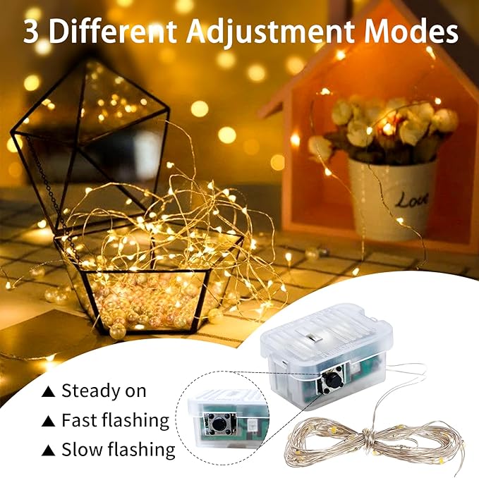 100 Pack Fairy Lights 7Ft 20 LED Twinkle String Lights 3 Modes Battery Operated Waterproof Firefly Starry for Mason Jar Party Wedding Christmas Valentines Day Table Centerpieces,Warm White