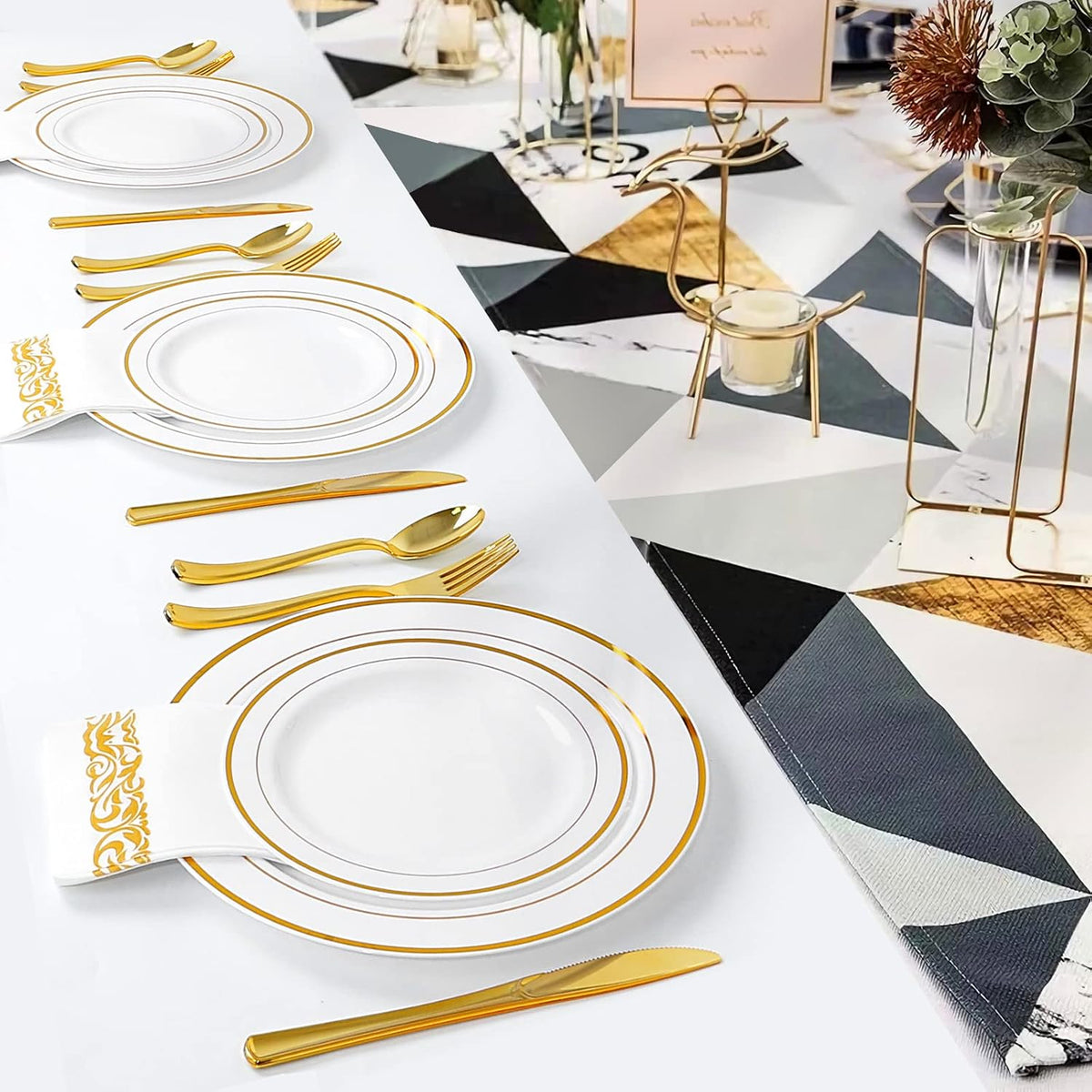 Gold Plastic Plates, MCIRCO 100 Pieces Disposable Party Plates for Weddings, ...