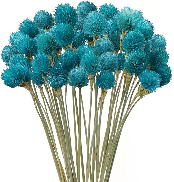 Dried Flower Tiffany Blue Globe Amaranth with Wheat Straw Natural - 40PCS Bouquet for Vase Home Decor Party DIY Arrangement