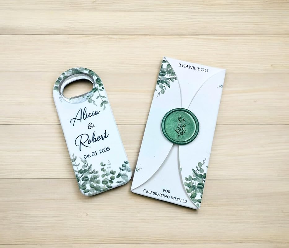 Wedding Bottle Opener Favors for Guests in Bulk, Hearts Shape Bottle Opener, Personalized Party Favors in Bulk, Wedding Favor Guests. 20 to 300 pcs. Custom Fridge Bottle Opener (Rectangular)