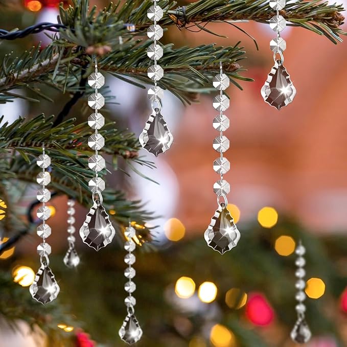 100 Pack Hanging Crystals - Clear Acrylic Prisms Pendant Ornaments for Christmas Tree, Centerpieces, Chandelier, Window & Home Decor, Ideal for Weddings, Parties Decorations (Maple Leaf)