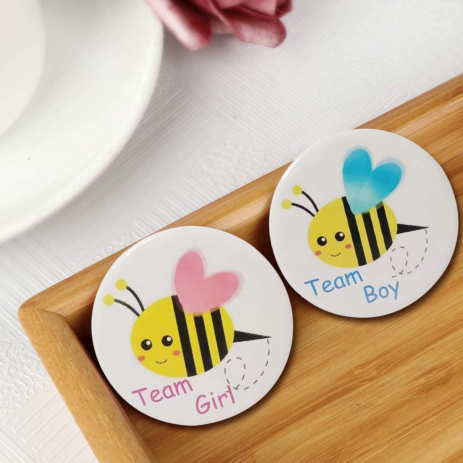 40 Pack Bee Gender Reveal Button Pins, Team Boy Girl Button Pins for Gender Reveal Party Games Baby Shower Party Ideas