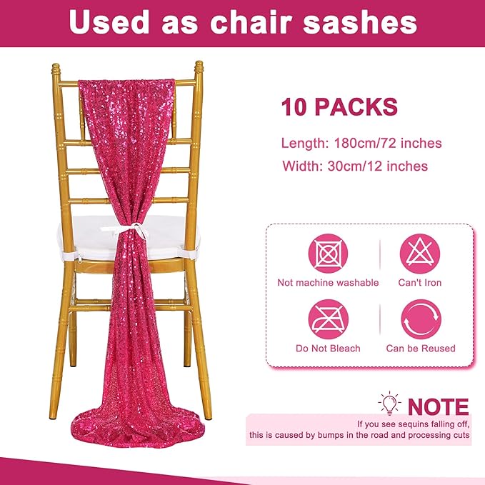 Fuchsia Table Runners 10 Pieces 12x72 Inches Sequin Glitter Table Runner for Birthday Party Baby Shower Holiday Event Table Decorations