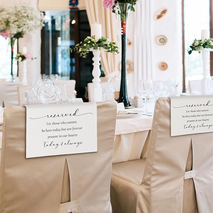 In Loving Memory Wedding Sign, Reserved Memorial Signs Pew Cloths Seating Placeholder for Chairs, Wedding Decorations for Reception Celebrations Event (2 Pcs, today & always)
