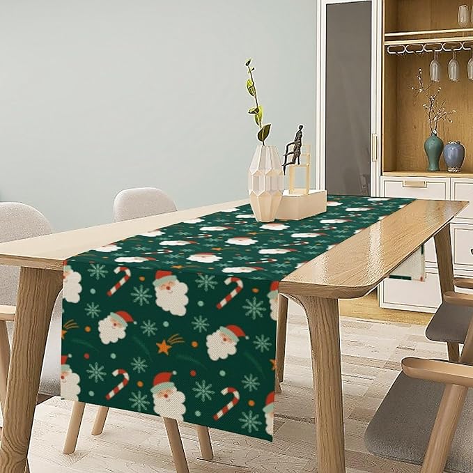 Christmas Table Runner,Seasonal Winter Xmas Holiday Green Table Cloth Kitchen Dining Table Decoration for Home Party Decor 13x90 Inch