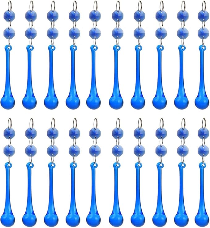 H&D 10pcs Suncatcher Crystal Raindrop Chandelier Prisms Pendants,Glass Prisms with Octagon Beads Lamp Curtain DIY Suncatcher Chandelier Parts (Cobalt Blue)