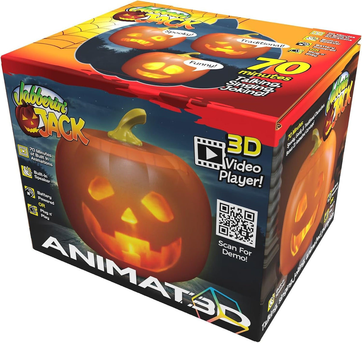 Jabberin' Jack Talking Animated Pumpkin with 8 Inch Screen and Built-in P...