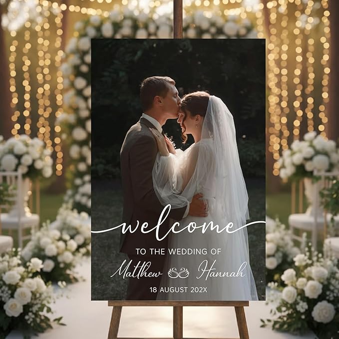 Personalized Wedding Photo Acrylic Welcome Sign – Custom Picture Board with Bride & Groom Names, Elegant Acrylic Wedding Reception Entrance or Ceremony Decoration, Indoor & Outdoor Keepsake Gift #14