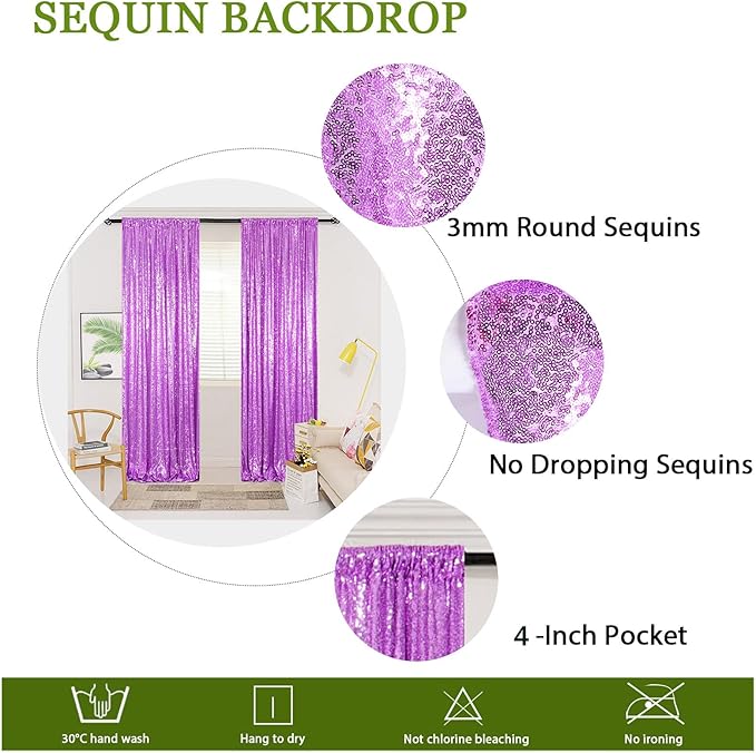 ShinyBeauty 16x10ft Sequin Backdrop Curtain - Lavender Sparkling Drapes for Weddings, Parties, Photo Booths Reusable Fabric
