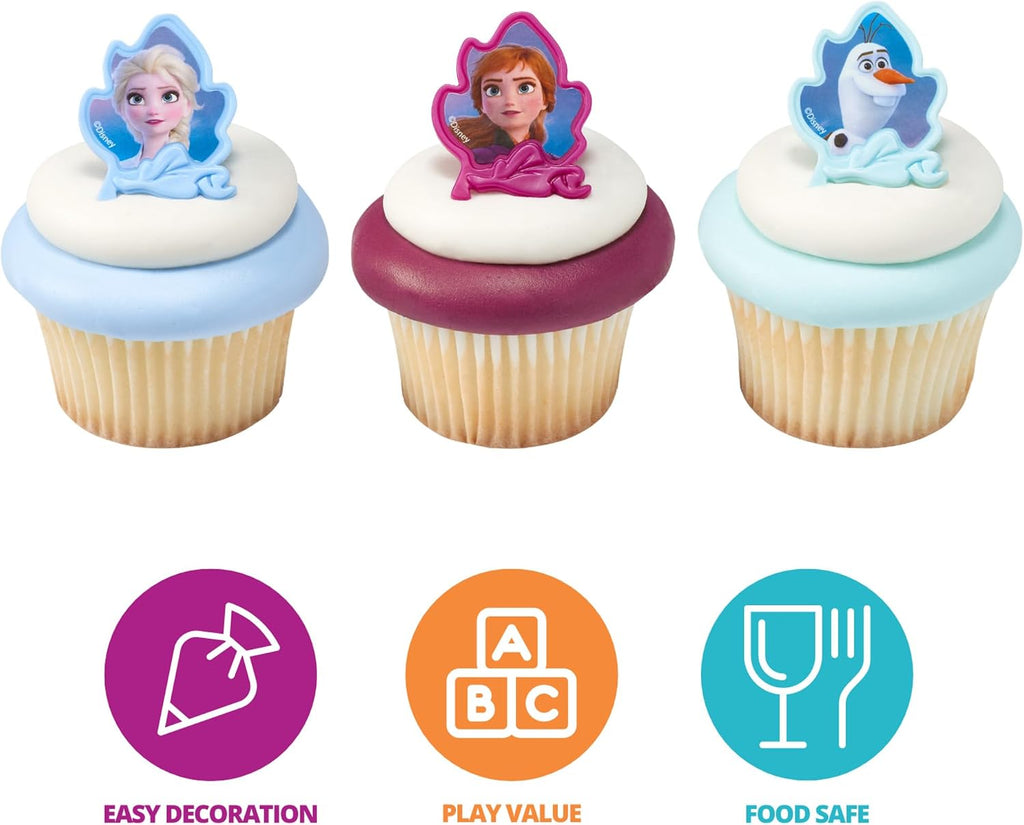 DecoPac Frozen II Rings, Cupcake Decorations Featuring Elsa, Anna, And Olaf For Birthday And Christmas Celebrations - 24 Count (Pack of 2)
