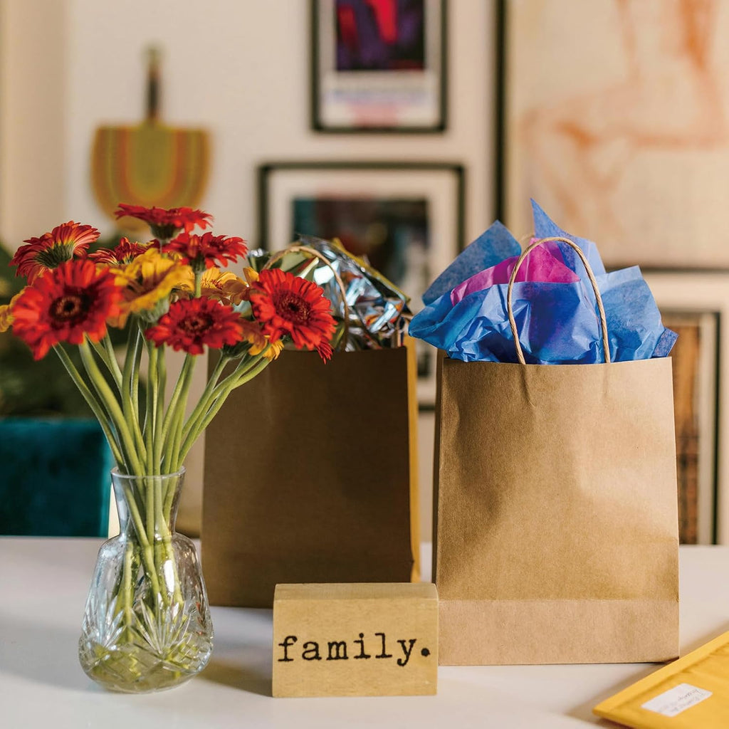vanhel 100 Pack Brown Paper Bags with Handles,8x4.25x10.5 Inches,Gift Bags Medium Size,Gifts Bag Bulk for Festival,Birthday,Favor,Party,Shopping,Retail Merchandise.