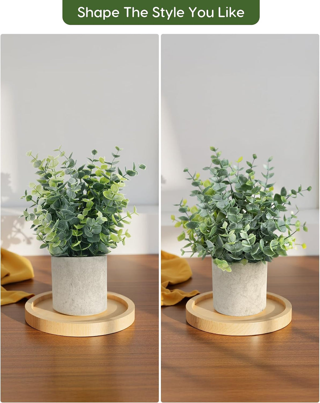 Velener 2 Pcs Small Fake Plants Eucalyptus, Artificial Plants Indoor for Shelf, Potted Eucalyptus Plants for Home/Bathroom/Pottery Barn/Desk/Farmhouse/Coffee Table Decor (Sage Green)