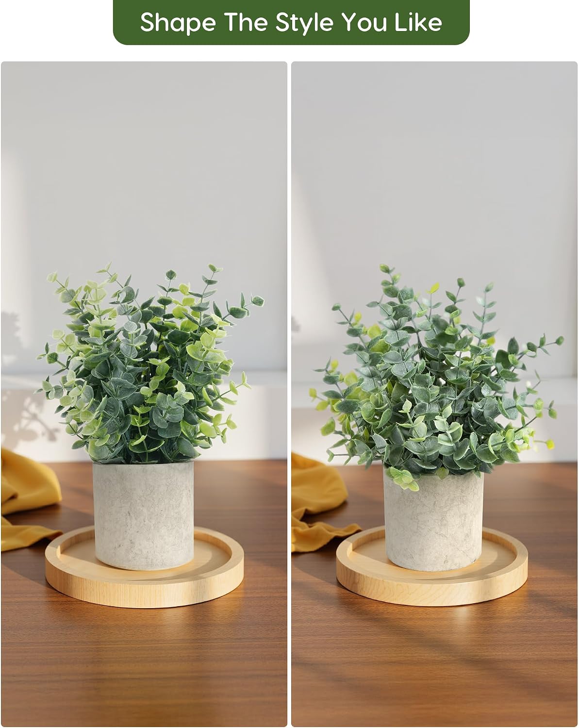 Velener 2 Pcs Small Fake Plants Eucalyptus, Artificial Plants Indoor for Shelf, Potted Eucalyptus Plants for Home/Bathroom/Pottery Barn/Desk/Farmhouse/Coffee Table Decor (Sage Green)