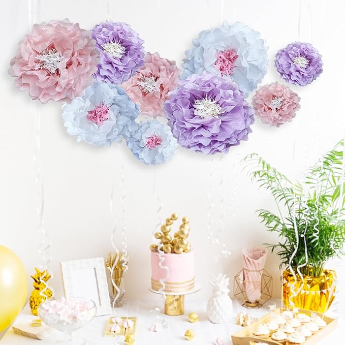 Dreamy Paper Flower Pom Poms Wall Decorations for Weddings, Birthdays, Bridal, Baby Showers, Outdoor Decor, Tea Parties, Engagement
