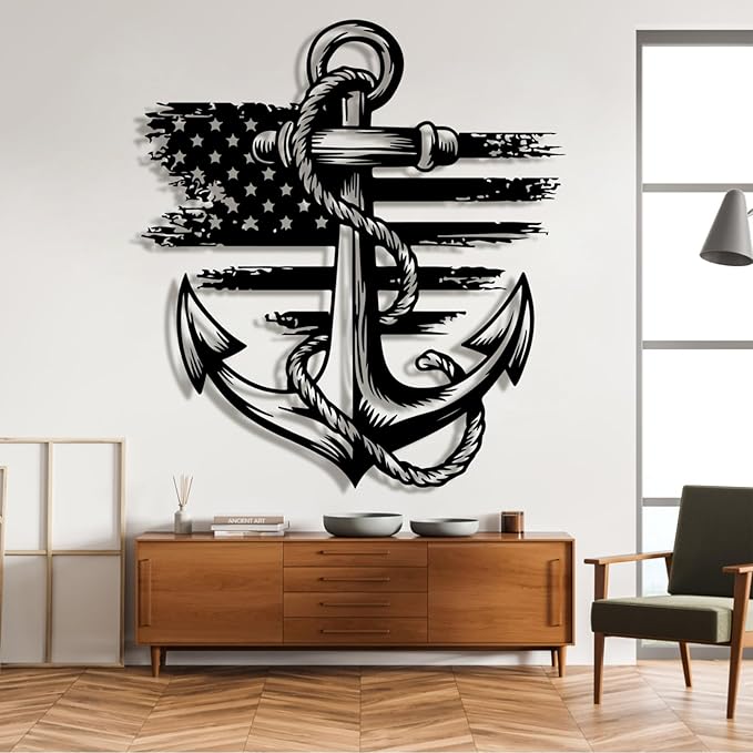 lunwall Metal Anchor Wall Decor, Anchor Metal Sign, Metal Anchor Decor, Anchor Metal Wall Art, Metal Nautical Wall Decor, Metal Wall Decor Coastal, Anchor Wall Decor (black, 47L x 43W / 120 x 109 cm)