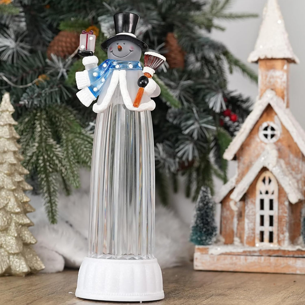 Christmas Decorations Indoor, 12" Snowman Snow Globe with Music and Timer, Christmas Table Decorations Lighted Snowman for Mantel Fireplace Tabletop