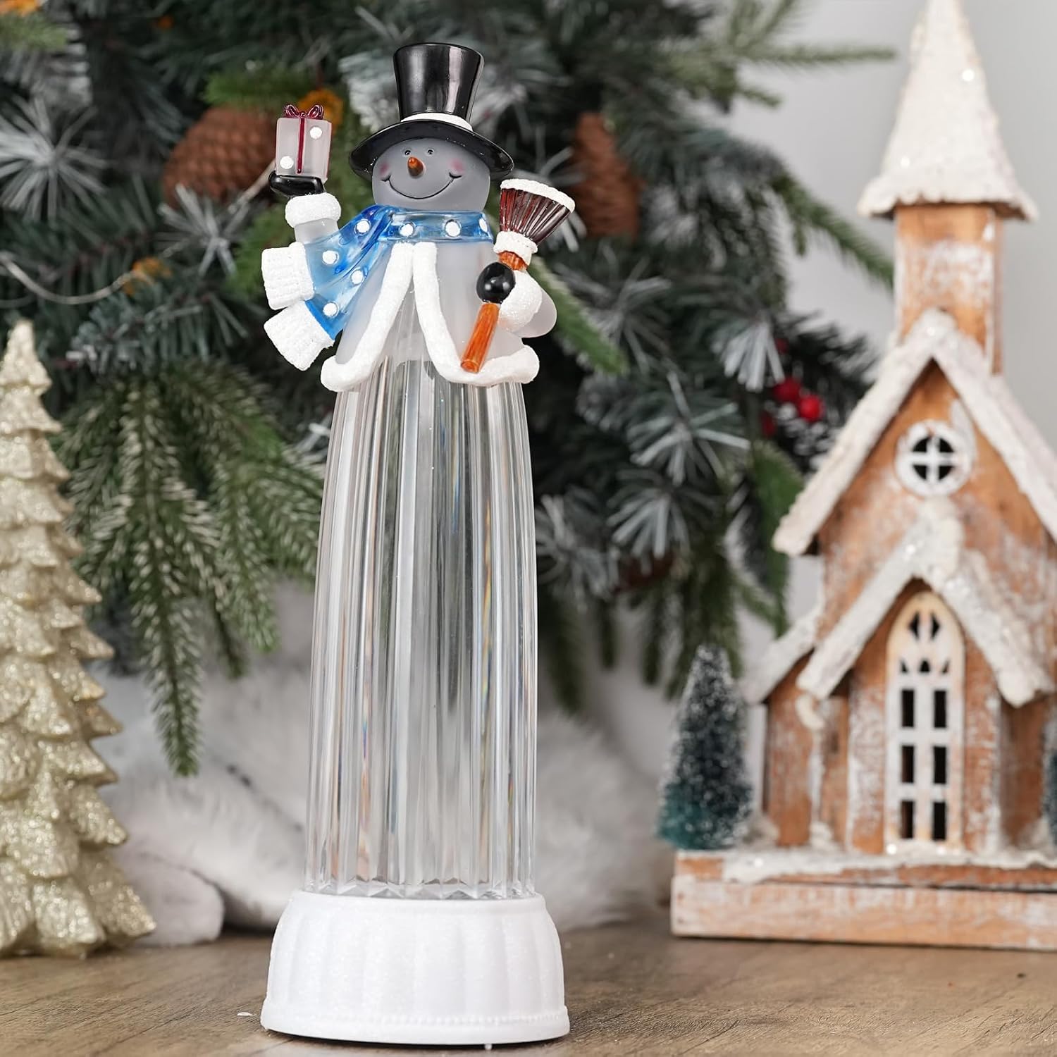 Christmas Decorations Indoor, 12" Snowman Snow Globe with Music and Timer, Christmas Table Decorations Lighted Snowman for Mantel Fireplace Tabletop