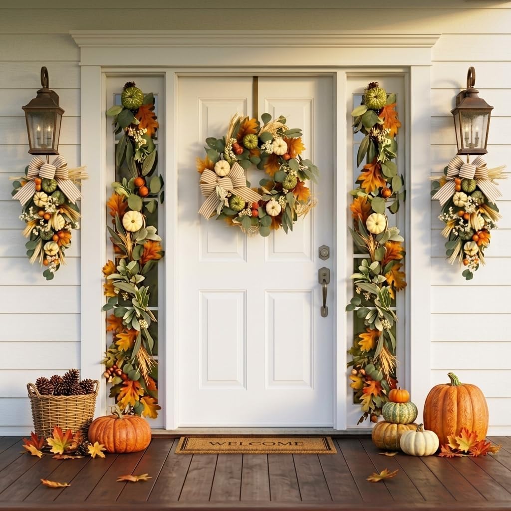 Valery Madelyn 20'' Fall Wreaths for Front Door with LED Lights