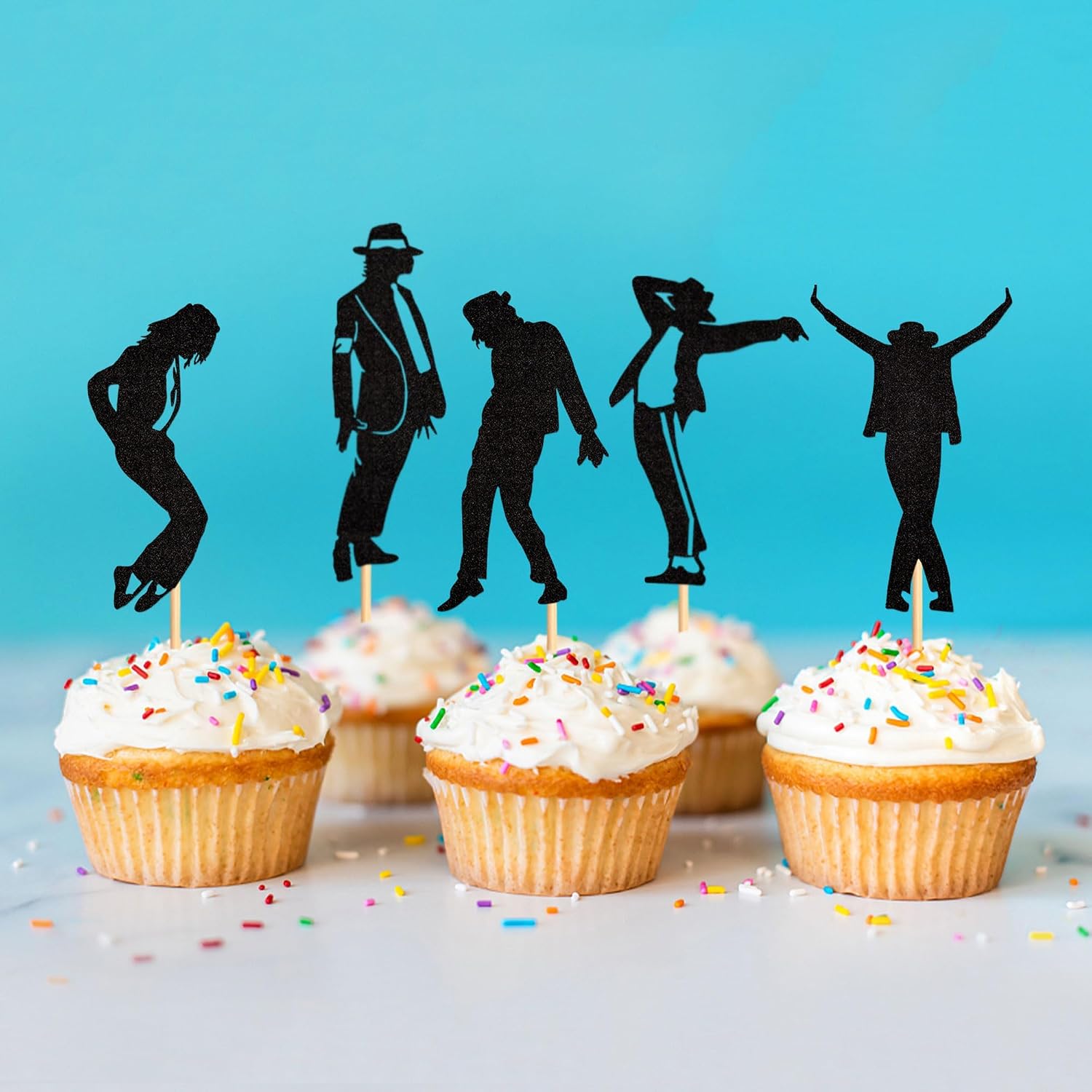 Ercadio 30pcs Glitter Black Jazz Dance Cupcake Topper Jazz Music Cupcake Picks Dancer Silhouette Cake Picks for Jazzist Birthday Cupcake Decorations Pop Music Dancing Anniversary Party Supplies