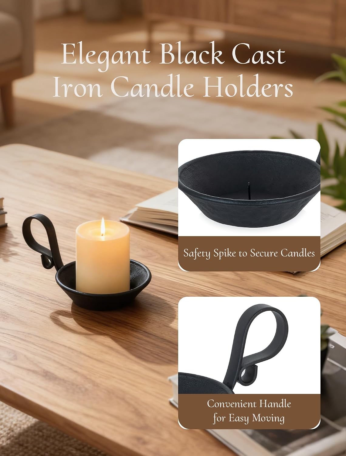 Iron Pillar Candle Holder: Vintage Black Candle Plate with Handle
