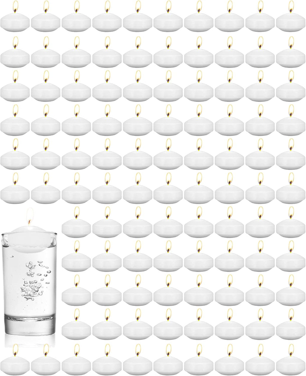 Treela 80 Pcs 1.73 Inch Unscented Floating Candles, Dripless Tealight Candles with 5 Hours Long Burning for Wedding Vases Centerpieces, Party Home Decorations(White)