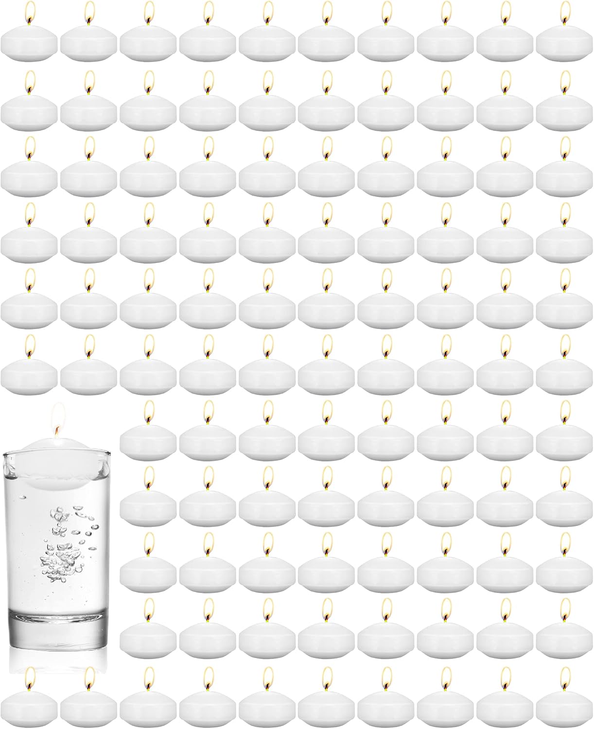 Treela 80 Pcs 1.73 Inch Unscented Floating Candles, Dripless Tealight Candles with 5 Hours Long Burning for Wedding Vases Centerpieces, Party Home Decorations(White)