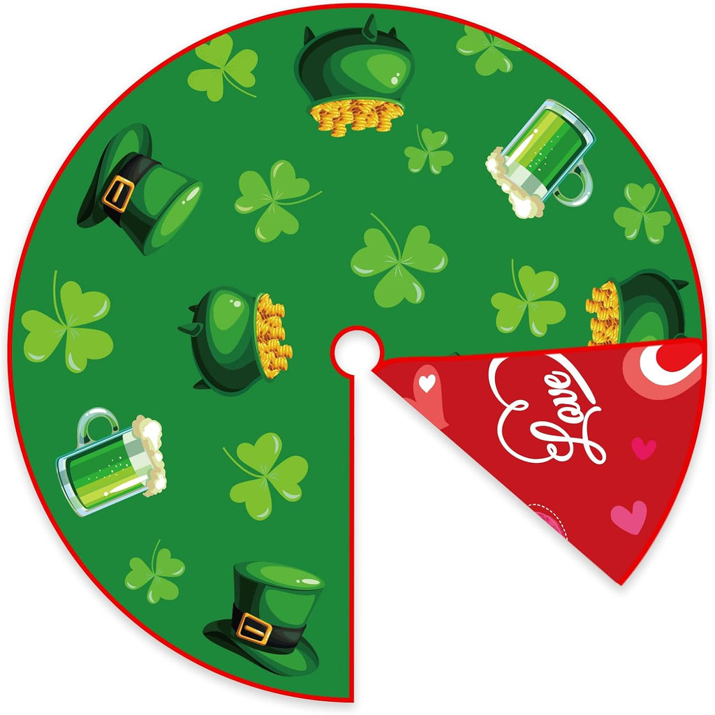 Valentine's Day Tree Skirt Valentine's Decor 36" Love Heart Clover Double Sided Print Mat for Trees St Patricks Day Decor Holiday Party Garden Indoor Home Decorations