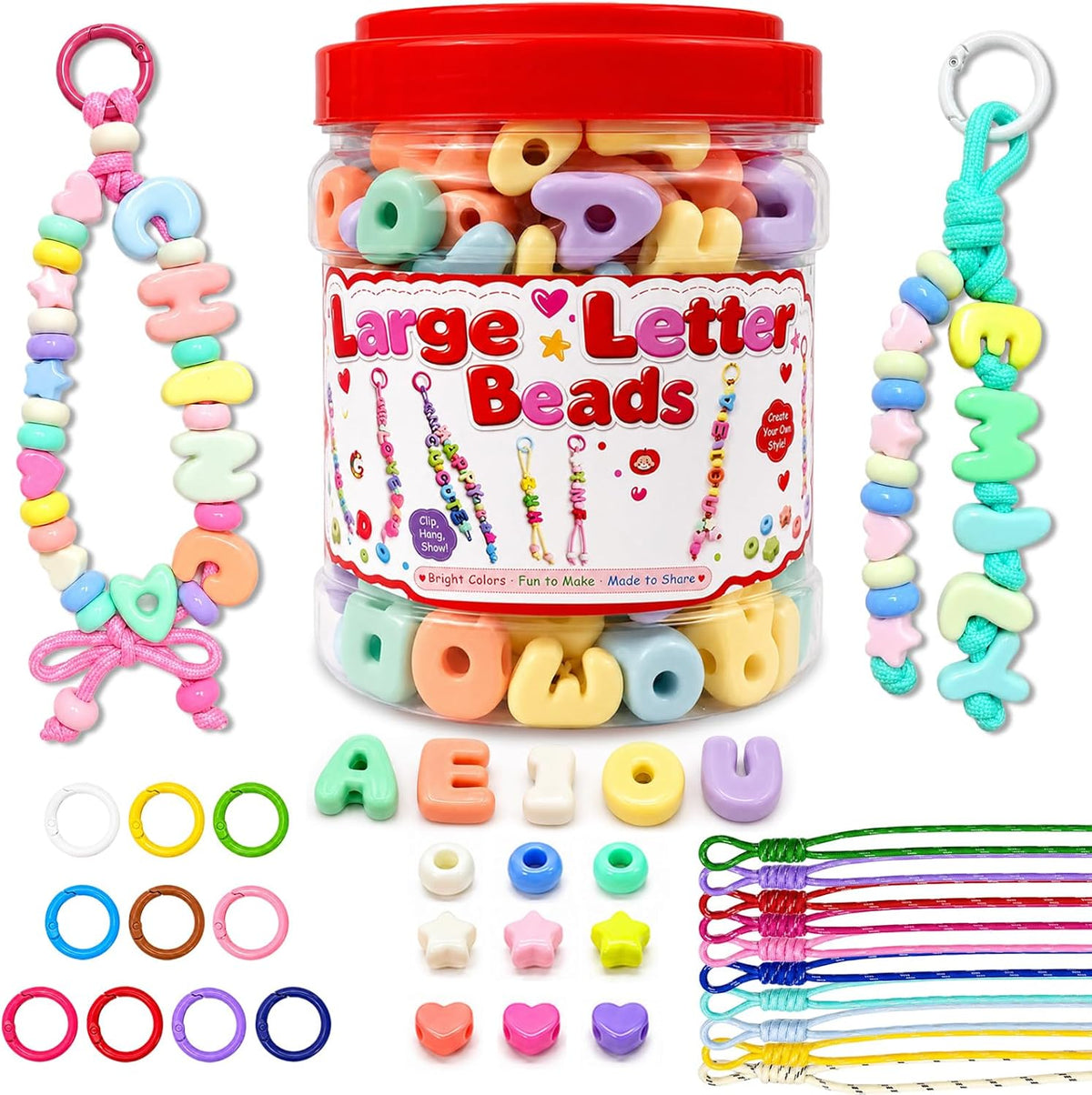 kasmena 420pcs chunky large letter beads diy keychain, main product view