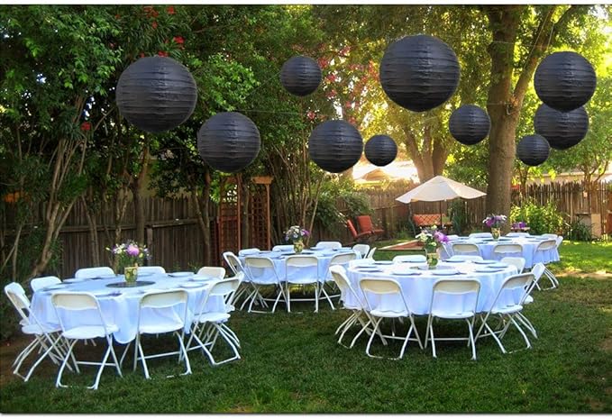 BEISHIDA Black Round Paper Lanterns Decorative Hanging Asia Chinese Japanese Paper Lanterns Lamp for Birthday Wedding Halloween Home Decor Party Decoration（10 Packs）