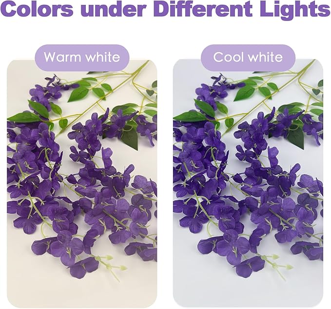 48 Pcs of Wisteria Hanging Flowers, 3.75 Ft Fake Wisteria Flower Strings, Artificial Wisteria Flowers Hanging Garland for Backdrop, Wedding, Ceremony,Garden and Home Wall Decoration (Dark Purple)