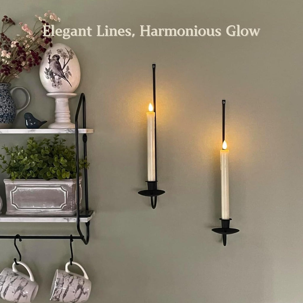 Batoslee Wall Candle Holder Set of 2, Black Metal Wall Mount Candle Sconces | Stylish Candlestick Holders, Modern Flameless Candle Stick Holder, Wall Decoration for Fireplace, and Christmas Decor