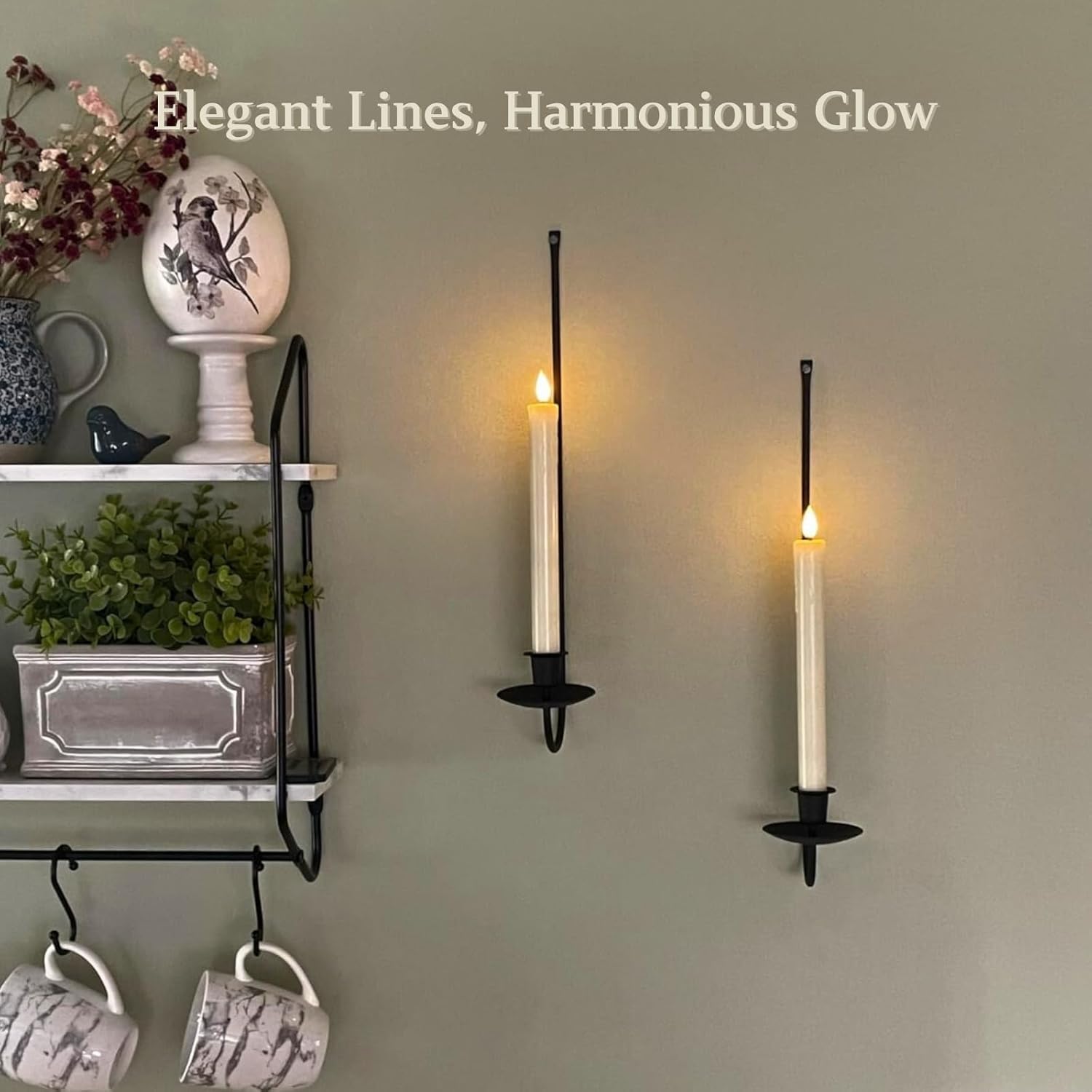 Batoslee Wall Candle Holder Set of 2, Black Metal Wall Mount Candle Sconces | Stylish Candlestick Holders, Modern Flameless Candle Stick Holder, Wall Decoration for Fireplace, and Christmas Decor