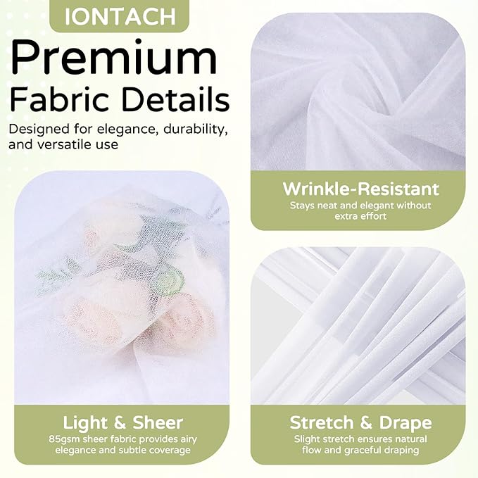 Wedding Arch Draping Fabric 29" x 19Ft Sheer Drapes for Backdrop Wedding Ceremony Reception Ceiling Decor Curtain Baby Bridal Shower Decoration (White, 3 Panels)
