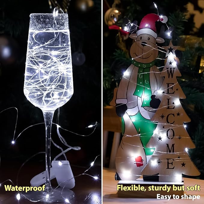 HXWEIYE 6 Pack White Fairy Lights Battery Operated, 7ft 20LED Mini Fairy Mason Jar String Light, Waterproof Firefly Starry Lights for DIY Wedding Party Bedroom Patio Christmas Décor