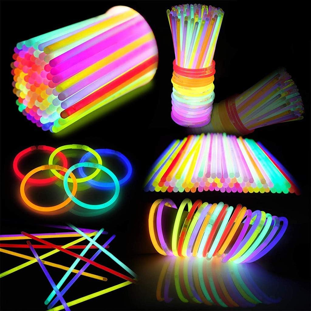 JOYIN 100 Pcs 8" Glow sticks Bulk Party Favors Pack, Neon Glow in the Dark Party Supplies, Light Up Necklaces and Bracelets with Connectors, Easter, Football, Birthday Decorations
