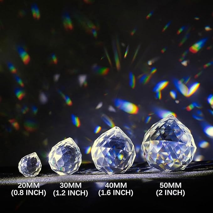 Crystalsuncatcher 20mm/30mm/40mm Clear Crystal Ball Prisms Chandelier Lamp Lighting Drops Hanging Prisms Parts Suncatcher Rainbow Maker Home Decor, Pack of 13