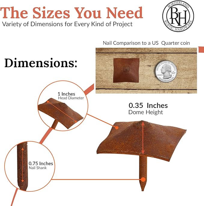 100 Pack 1" Square Head Iron Clavos Decorative Nails – Rusted – Handmade Rustic Square Fasteners for Farmhouse Shutters, Faux Wood Beams, Barn Doors, Shutters, and Gates – Ornamental Wood Accent