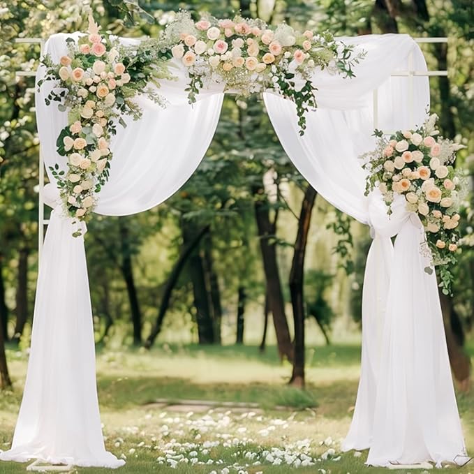 White 2 Panels Wedding Arch Draping Fabric 29" x 20Ft Sheer Drapes Outdoor Curtain for Wedding Party Baby Bridal Shower Arch Ceiling Backdrop Decor