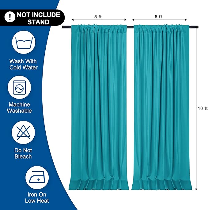 DWCN 10x10 FT Turquoise Backdrop Curtains for Parties, Photography Backdrop Drapes with Rod Pockets for Wedding Decorations Stage Birthday Family Gatherings, 2 Panels 5ft x 10ft